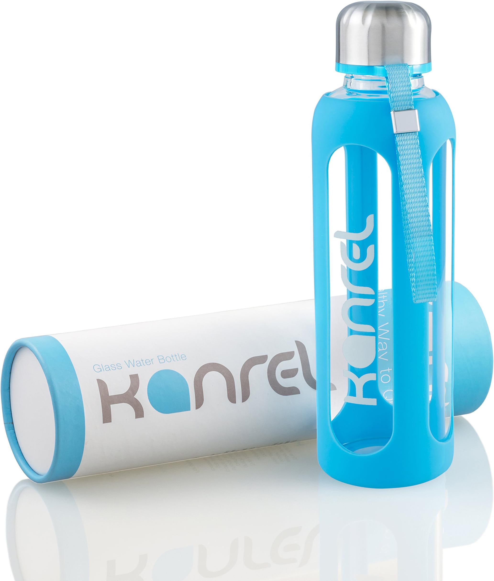 Glass Water Bottle 1 Litre with Silicone Sleeve, Screw Top Stainless Steel Lid, Best For Work, Office, Travel, Gym & Yoga, Borosilicate BPA Free, Dishwasher Safe, Eco Friendly 1000 ml 1L 1000ml