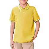 Haloumoning Kids Boys Short Sleeve School Uniform String Pique Polo Shirts 5-14 Years