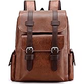 CYLYWJD Business Men and Women PU Leather Backpack 15.6inch Laptop Waterproof Backpack Travel Commuter Lightweight schoolbag (Khaki backpack10,Medium)
