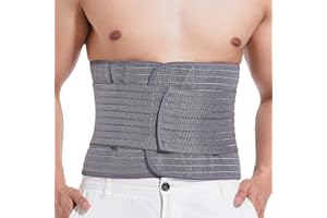 Reian Abdominal Binder for Men – Post-Surgery Support and Core Stability, Adjustable Compression Wrap (Gray, Large)