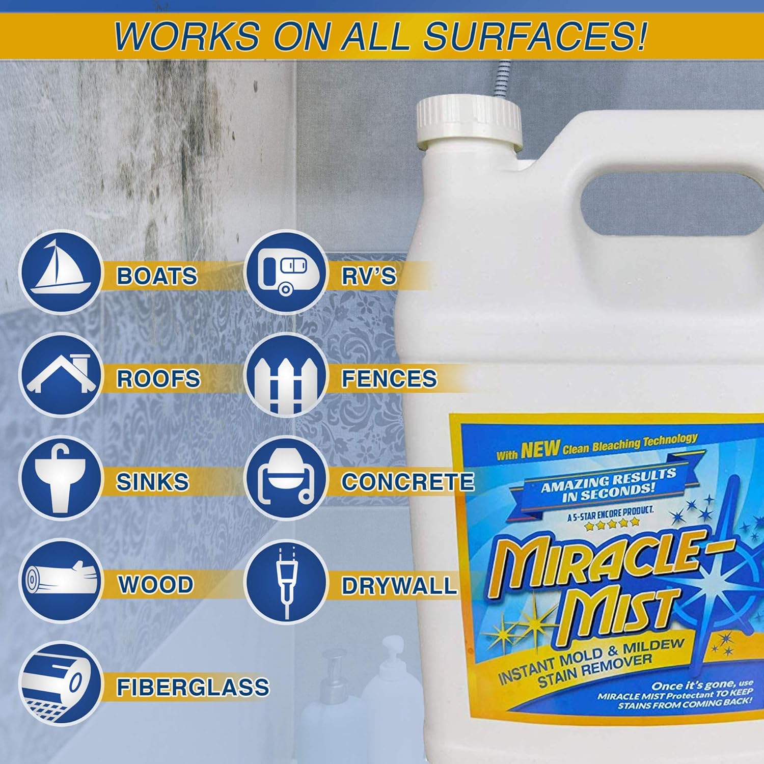 MiracleMist ENCRMMIC4 Instant Mold and Mildew Stain Remover (32-Ounce Spray Bottle), Blue: Home & Kitchen
