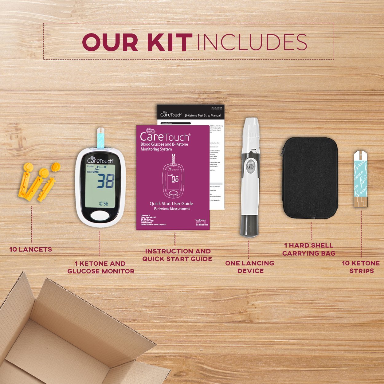 Care Touch Ketone Testing Kit Ketone Meter w Strip Ejection, 10