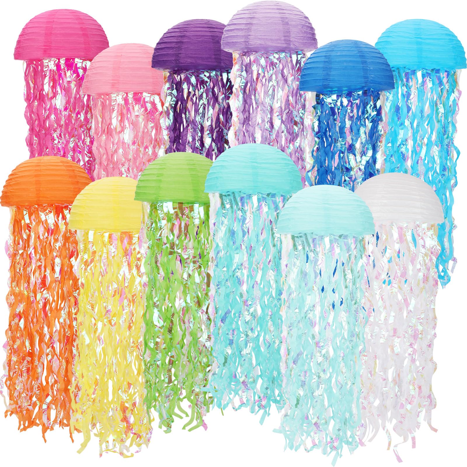 Photo 1 of Baquler Set of 12 Jellyfish Paper Lanterns Jellyfish Lanterns Hanging Decoration for Mermaid Sea Ocean Birthday Party Decorations (Multi Colors)