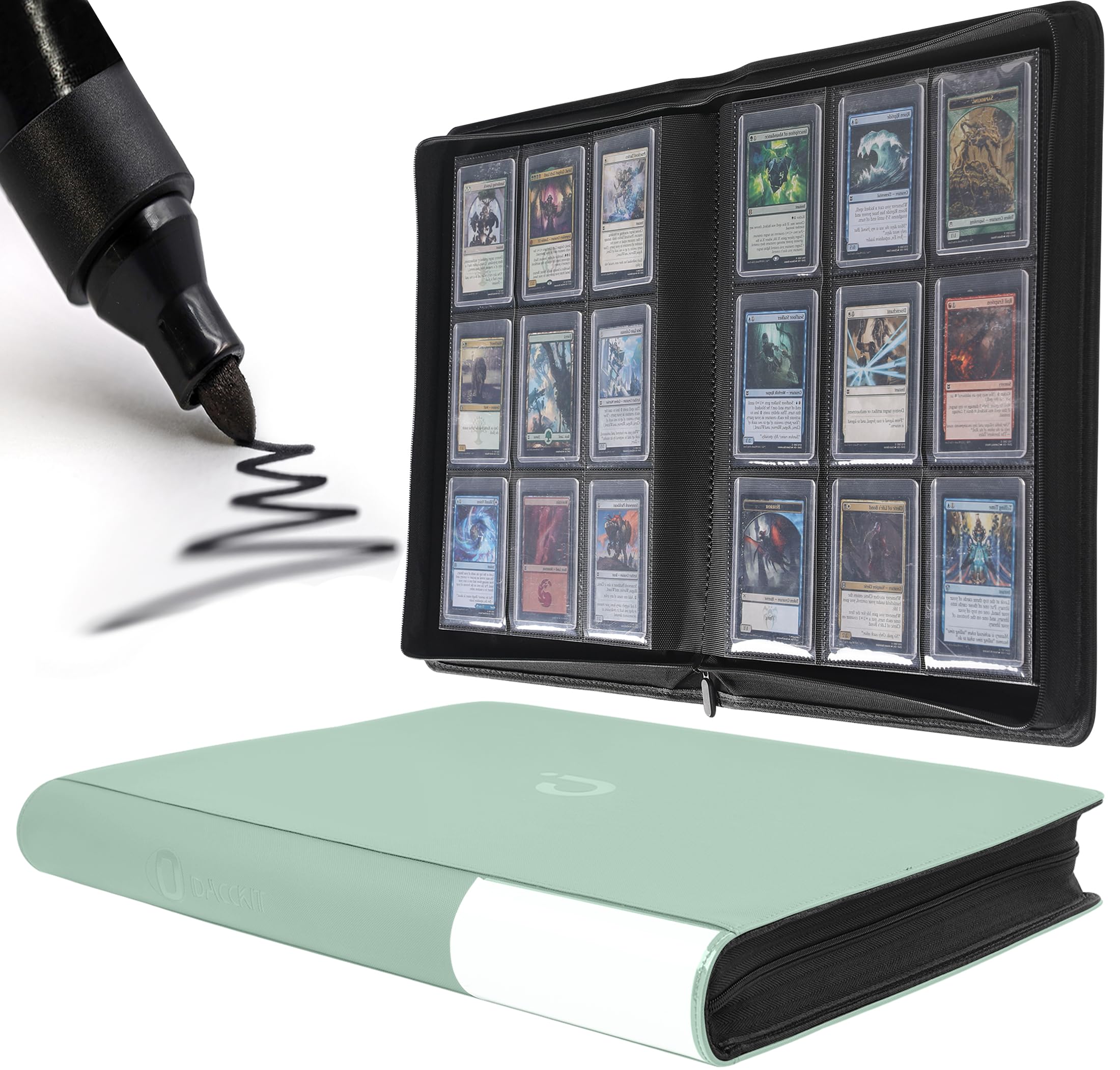 Toploader Binder - Holds 288 Toploaders, 9 Pocket Top Loader Binder for Cards Compatible with 3"x4" Top Loaders（Model A，Asakusa Green）