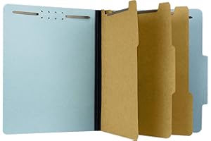 The File King Three Divider Pressboard Classification Light Blue File Folder - Letter Size | Box of 10 | 2/5 ROC Top Tab | 3” Expansion | Eight 2-Inch Fastener Prongs | Made in USA