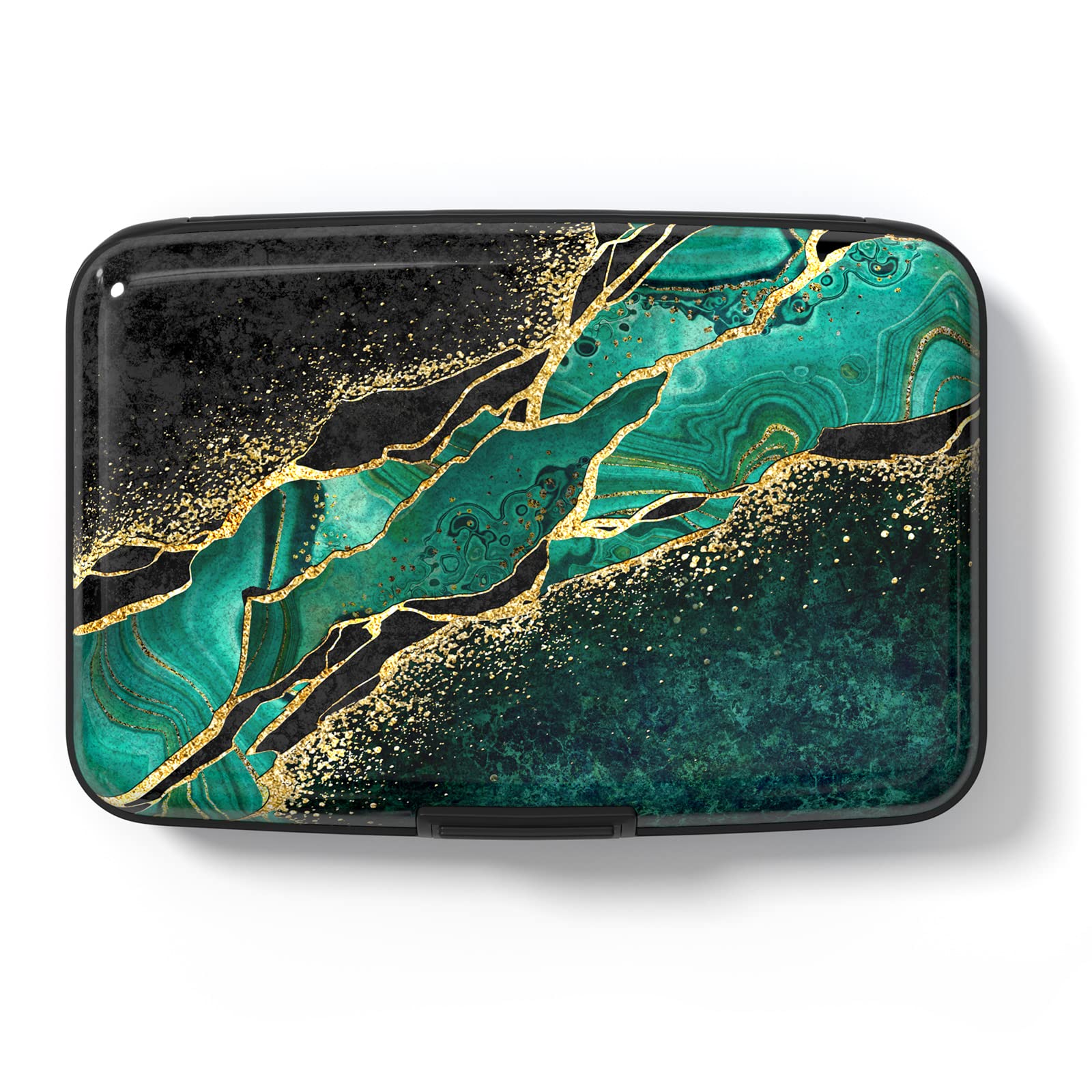 Hsxnam Credit Card Holder Wallet, RFID Blocking Credit Card Case Aluminum Metal Cute Business Card Holder Pocket ID Case for Women Men, Teal Marble