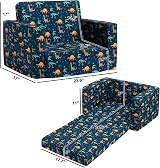 BEJOY 2 in 1 Sofa Bed Sherpa Convertible Kinder Sofa Navy Dinosaurs view 3