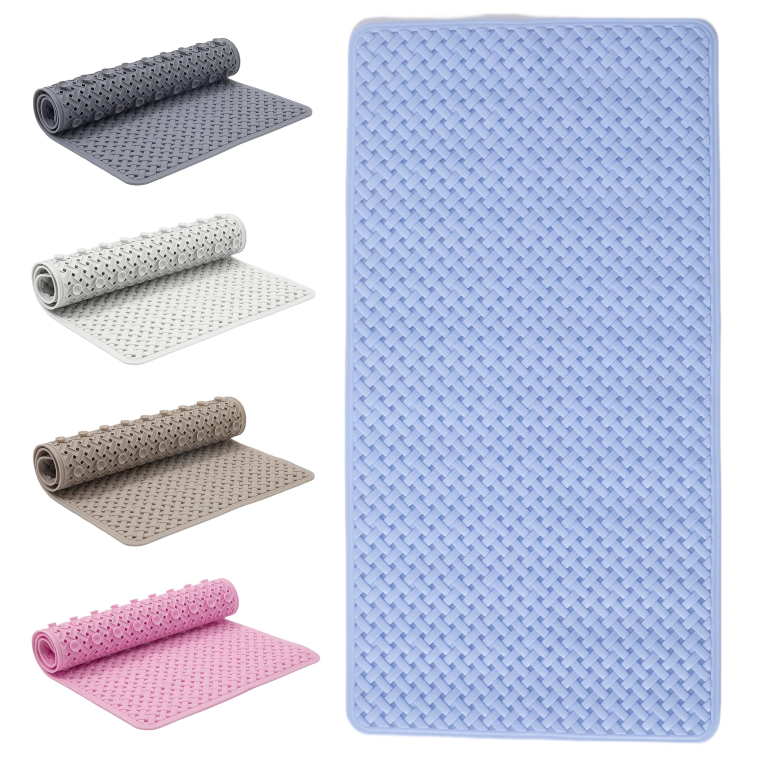 SR ESSENTIALS Bath Mat Non Slip Anti Mould - 36x70cm Shower Mat for Bathroom with Suction Cups and Drain Holes, Machine Washable Shower Mats for Inside Shower Ideal for Kids & Elderly (Blue)