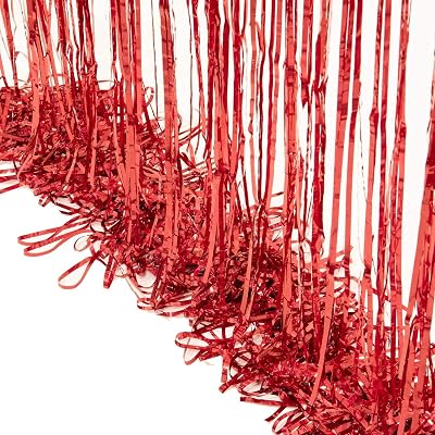 Red Metallic Tinsel Curtain Backdrop 2 Pack 3.2x8.2ft