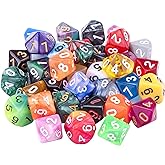 AUSTOR 35 Pieces Polyhedral Dice Set Mixed Color DND Dice 10 Sides Game Dice Assortment with a Black Velvet Storage Bag for D