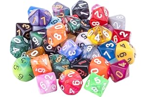 AUSTOR 35 Pieces Polyhedral Dice Set Mixed Color DND Dice 10 Sides Game Dice Assortment with a Black Velvet Storage Bag for D