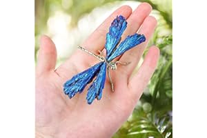 RJINGSHI Dragonfly Statue Natural Electroplated Blue Tourmaline Dragonfly Decor Collection Natural Home Decor Healing Crystals Dragonfly Gift for Women (Silver Blue, Small Size)