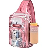 Busiuw Clear Backpack Stadium Approved Sling Bag with Adjustable Reinforced Straps, 3 in 1 Crossbody Bag for Festivals and Games (Pink)