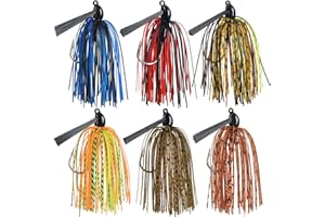 Jigreat Fishing Jig with Weed Guard 3/8 oz Silicone Skirt Fishing Lures for Bass Perch Multi-Color Pack of 6