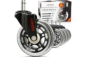 SEDDOX Office Chair Wheels Replacement Set 10mm (3/8" x 7/8") Stem - Fits IKEA Chairs ONLY - Soft Desk Chair Casters for Wood Floors & Carpet - Heavy Duty & Safe for All Floors Without Any Chair Mats