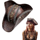 gagift world Pirate Hat, PU Tricorn Hat for Men and Women Vintage Pirate Costume Cosplay Accessories for Halloween Theme Parties