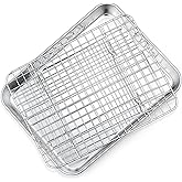 P&P CHEF 9 Inch Toaster Oven Pan with Rack Set, Stainless Steel Baking Pan Tray and Grid Cooling Rack for Cooking/Roasting, Dishwasher Safe & Easy to Clean, Non-toxic & Sturdy, (2Pcs)