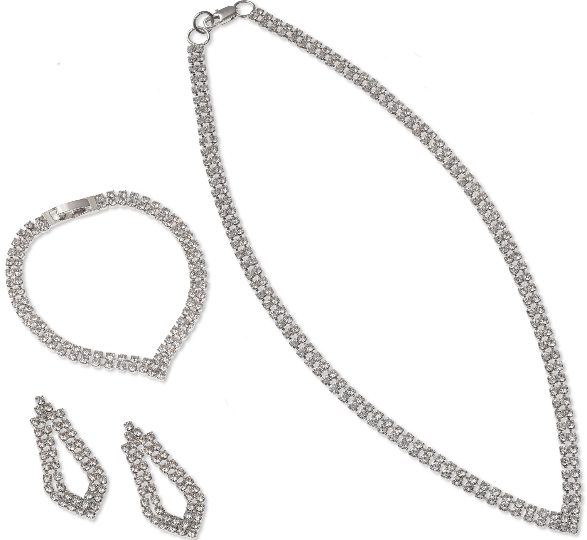 Diamante Two Row Crystal 'V' Jewellery Set - Silver Finish - Swarovski Crystal - Exclusive Ladies Gifts