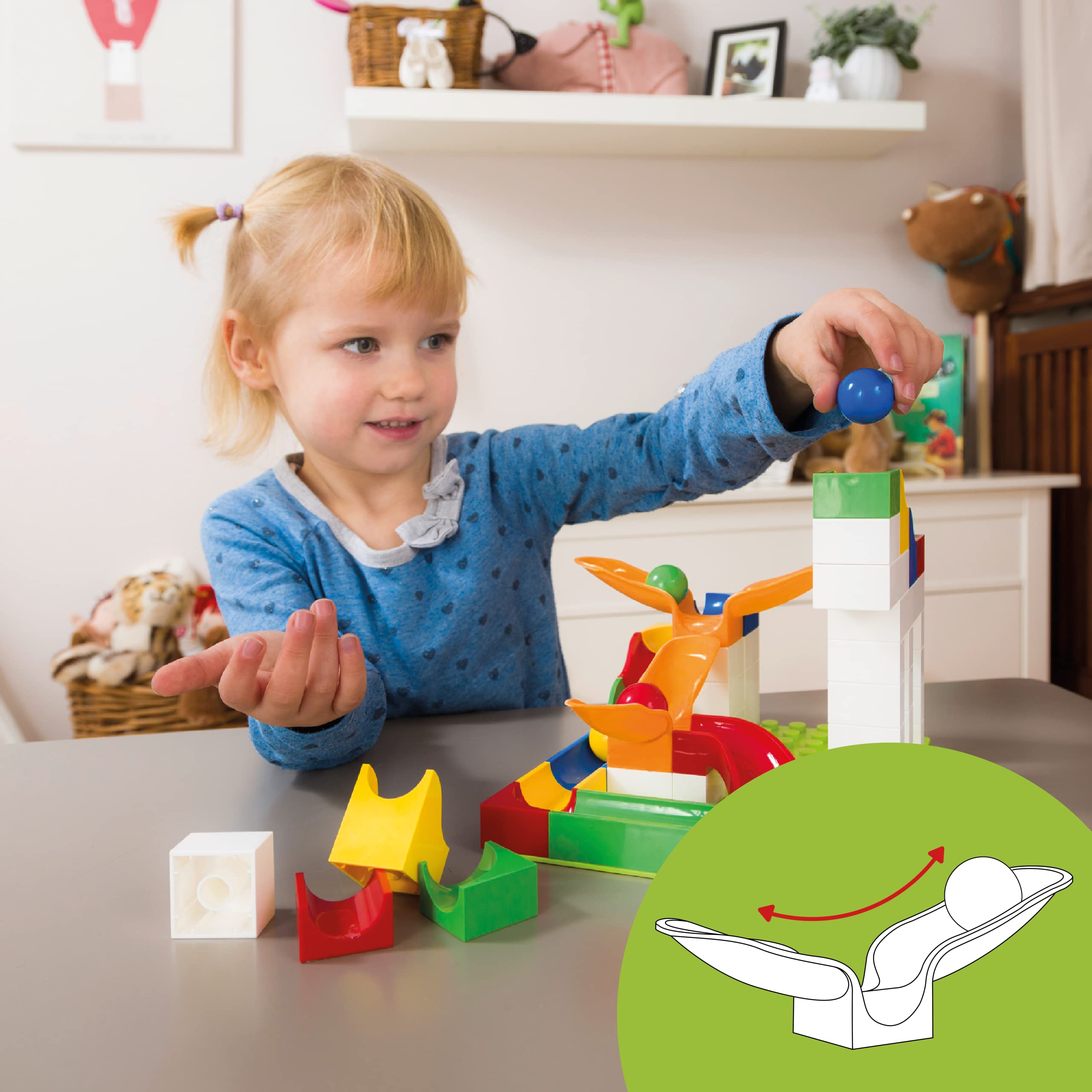 Hubelino Cradle Chute Action Set - The Original - 44 Piece Marble Run Set - Made in Germany