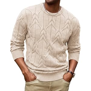 Gracyoga Mens Sweater Crewneck Cable Knit Long Sleeve Pullover Knitwear | 2026 Vintage Going-out Outfits,Soft & Warm,Regular