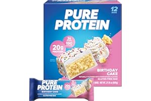 Pure Protein Bars, High Protein, Nutritious Snacks to Support Energy, Low Sugar, Gluten Free, Birthday Cake, 1.76 oz, Pack of 12 (Packaging May Vary)