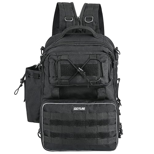 Matymats Fishing Backpack with Rod Holder, Water-Resistant Fishing Tackle Bag with Back Cushion, 16.9"x11.8"x8.46", Black