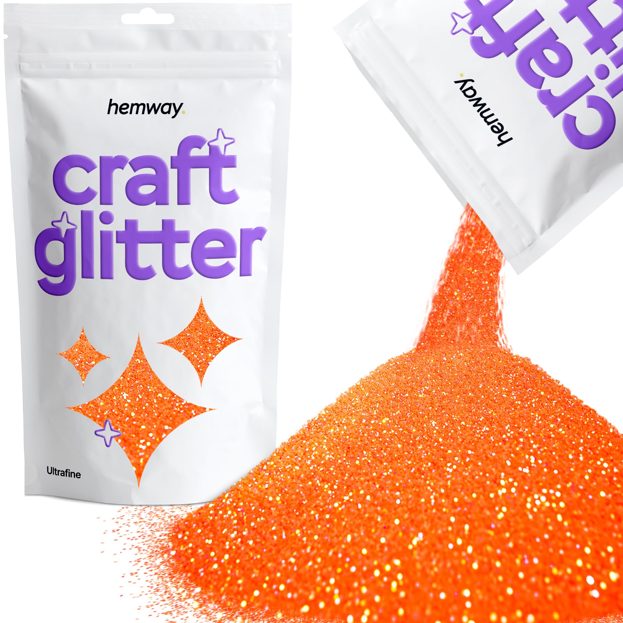Hemway Craft Glitter Fluorescent UV Neon Peach 100g Ultrafine Glitter for Crafts, Resin, Cosmetic, Nail, Face, Body, Festival, Tumblers, Art, Candle, Crafting