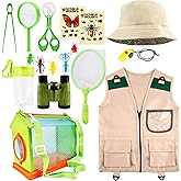 Flotory 17 Pcs Kids Explorer Costume Set Include 1 Adventure Vest 1 Hat 14 Bug Hunting Tools Kit 1 Green Binoculars for Boys Girls Jungle Safari Outdoor Educational