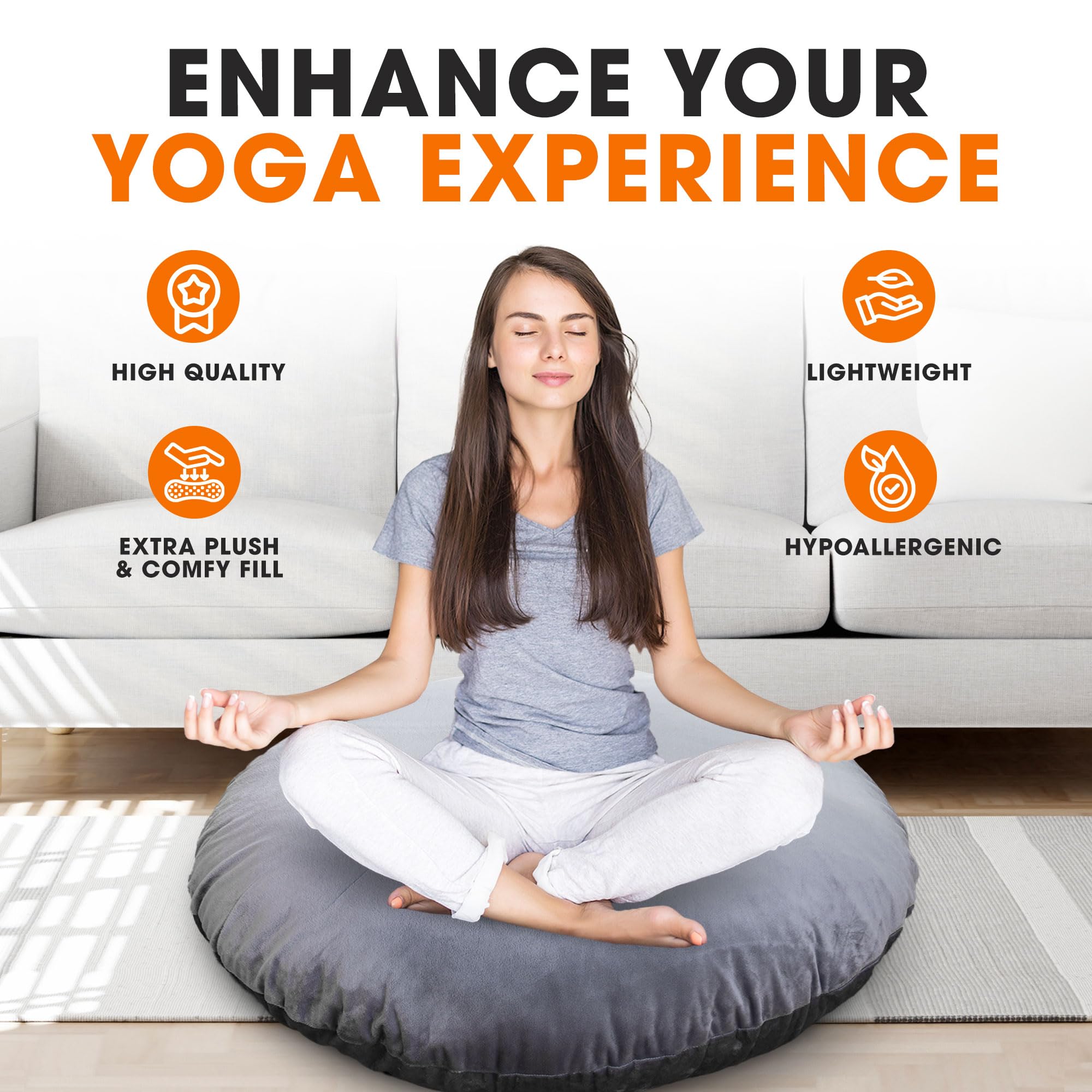 Cheer Collection Extra Large Floor Pillow, 32" Round Meditation Cushion, Oversized Yoga Pillow & Floor Cushions for Adults, Floor Pillows for Sitting, Meditation, and Seat Cushion -Grey - Image 2