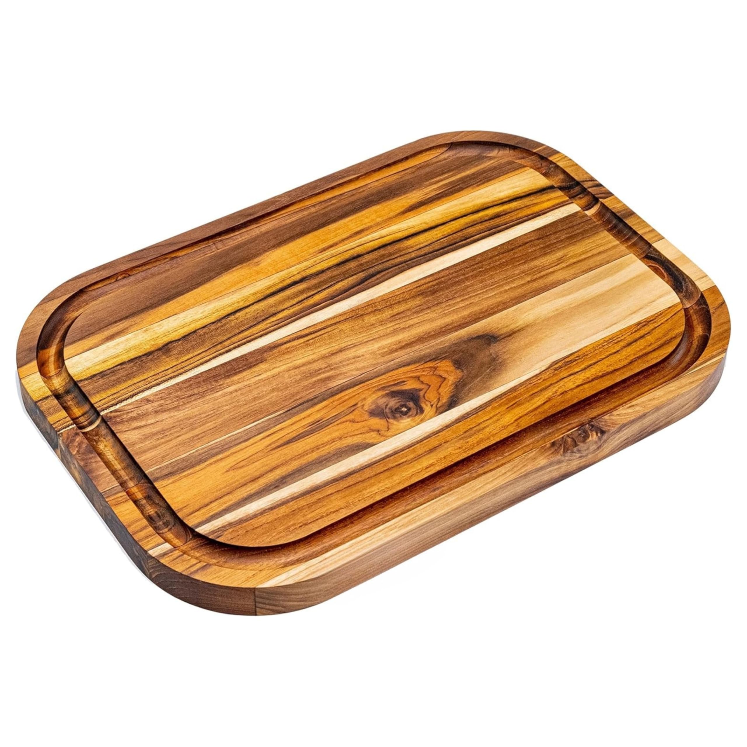 Erreke Wooden Chopping Board 40 cm Long Natural Teak Wood 2.4 cm Thickness Kitchen or Barbecue Cut or Serve Meat Cheese Bread 40x28x2.4 cm (with Juice Groove)