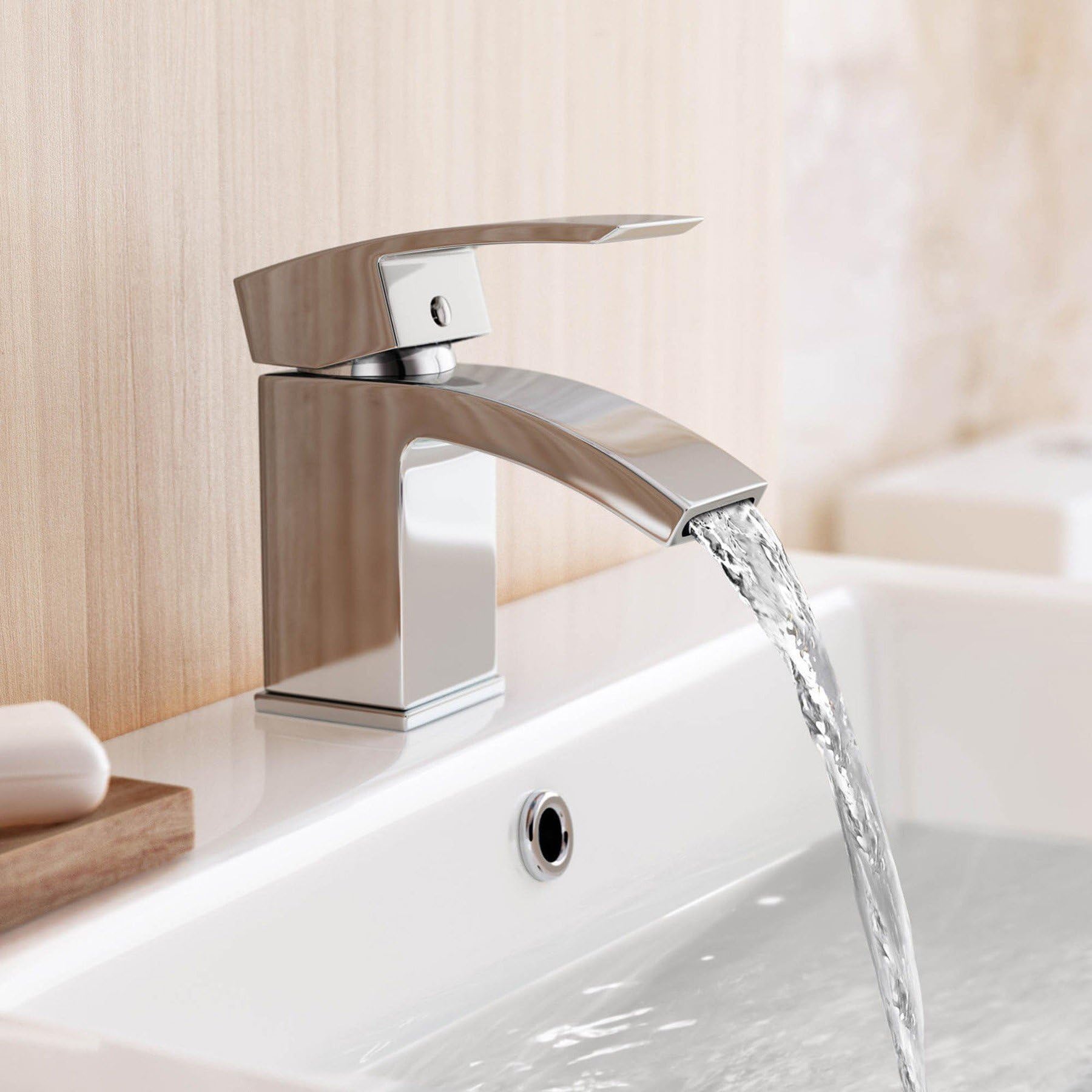 Cassellie Peak 52 x 140mm Waterfall Mini Mono Basin Mixer Tap with Free Waste