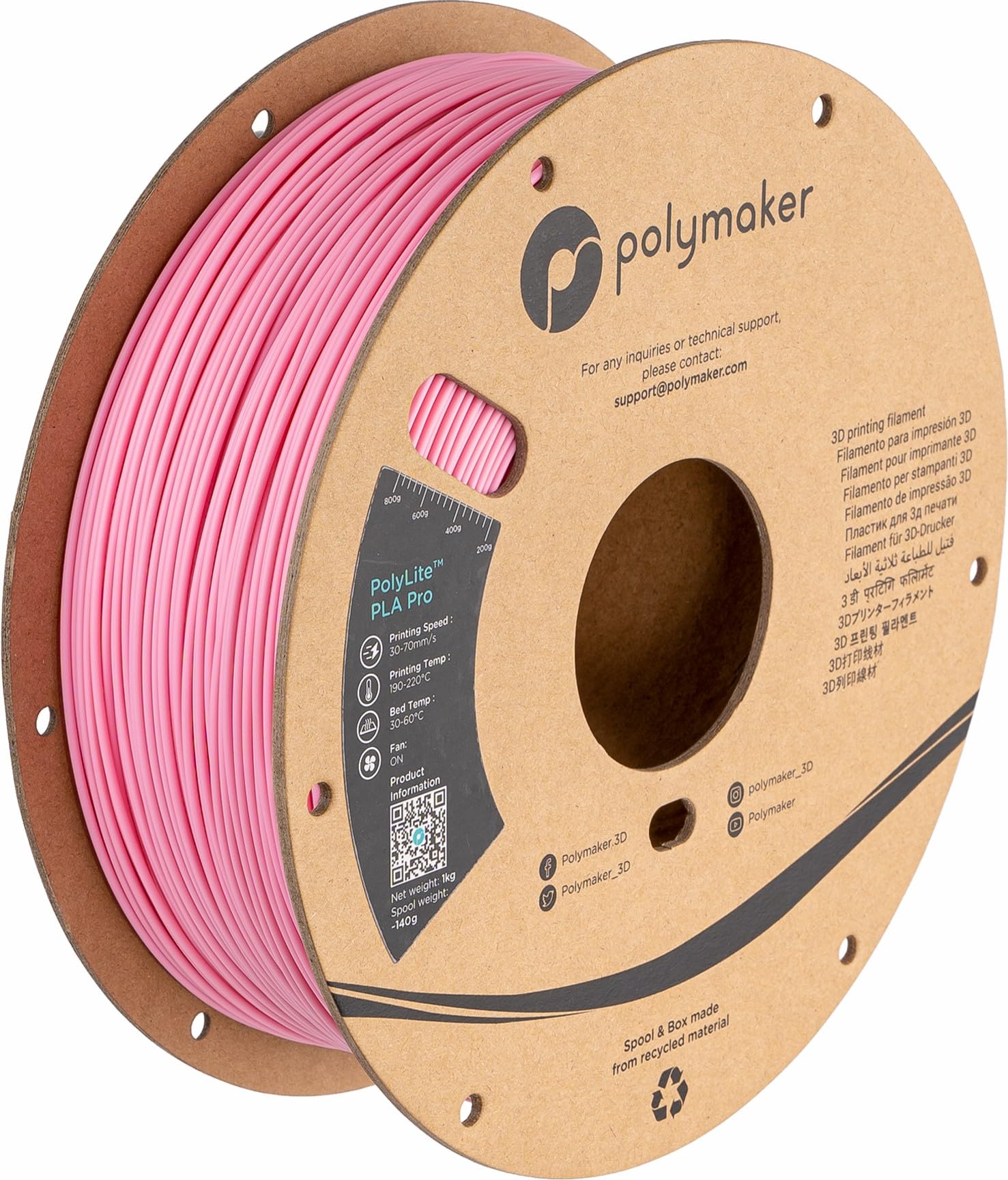 Polymaker PLA PRO Filament 1.75mm Pink, Powerful