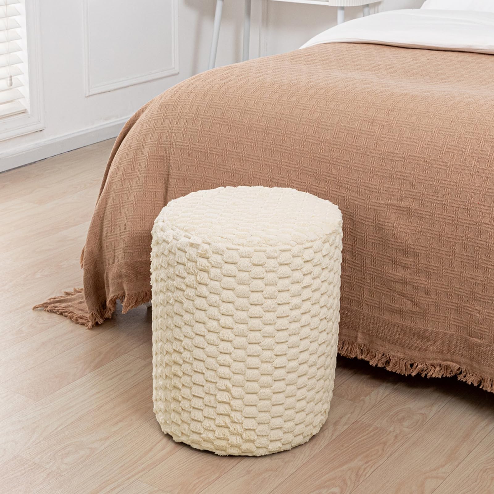 Photo 1 of Modern Round Ottoman Multifunctional Foot Rest Floor Pouf Ottoman Footrest Stool Pouf Foot Stool for Living Room Bedroom Cream