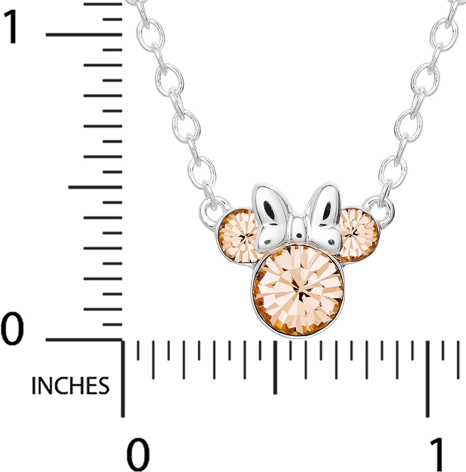 Disney Minnie Mouse Crystal Birthstone Silver Plated Pendant Necklace, June Light Peach: Clothing