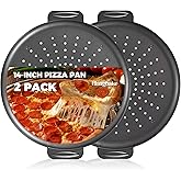 HONGBAKE 2 Pack Pizza Pan 14 Inch with Holes, Rust-Free Nonstick Pizza Pan for Oven, 0.8mm Carbon Steel Perforated Pizza Tray with Wider Handles, Round Baking Sheet for Frozen & Homemade Pizza, Grey