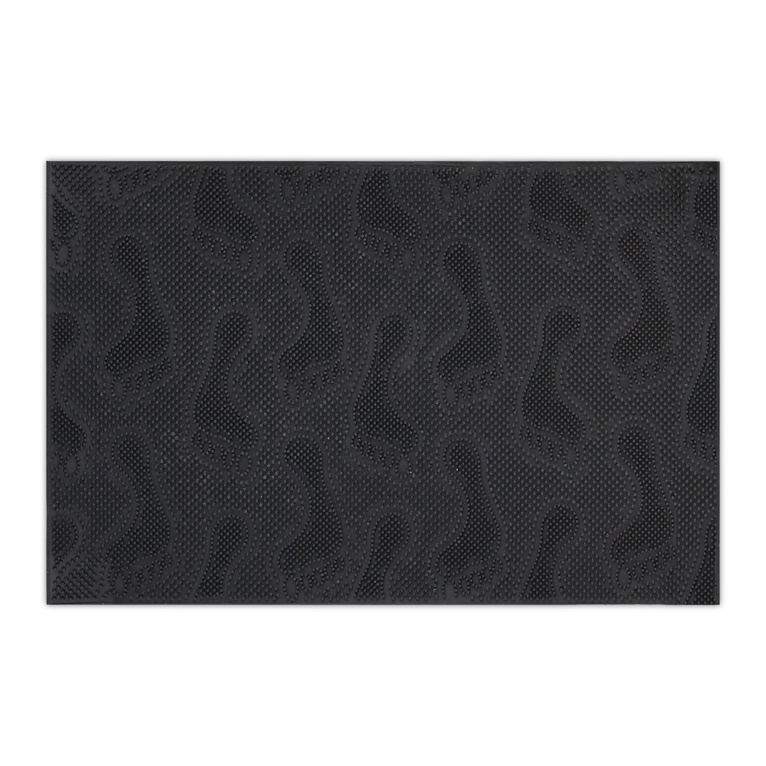 Relaxdays Natural Rubber Footprints Doormat, 40 x 60 cm, Door Mat Inside & Outside, Non-Slip Bottom, With Studs, Black