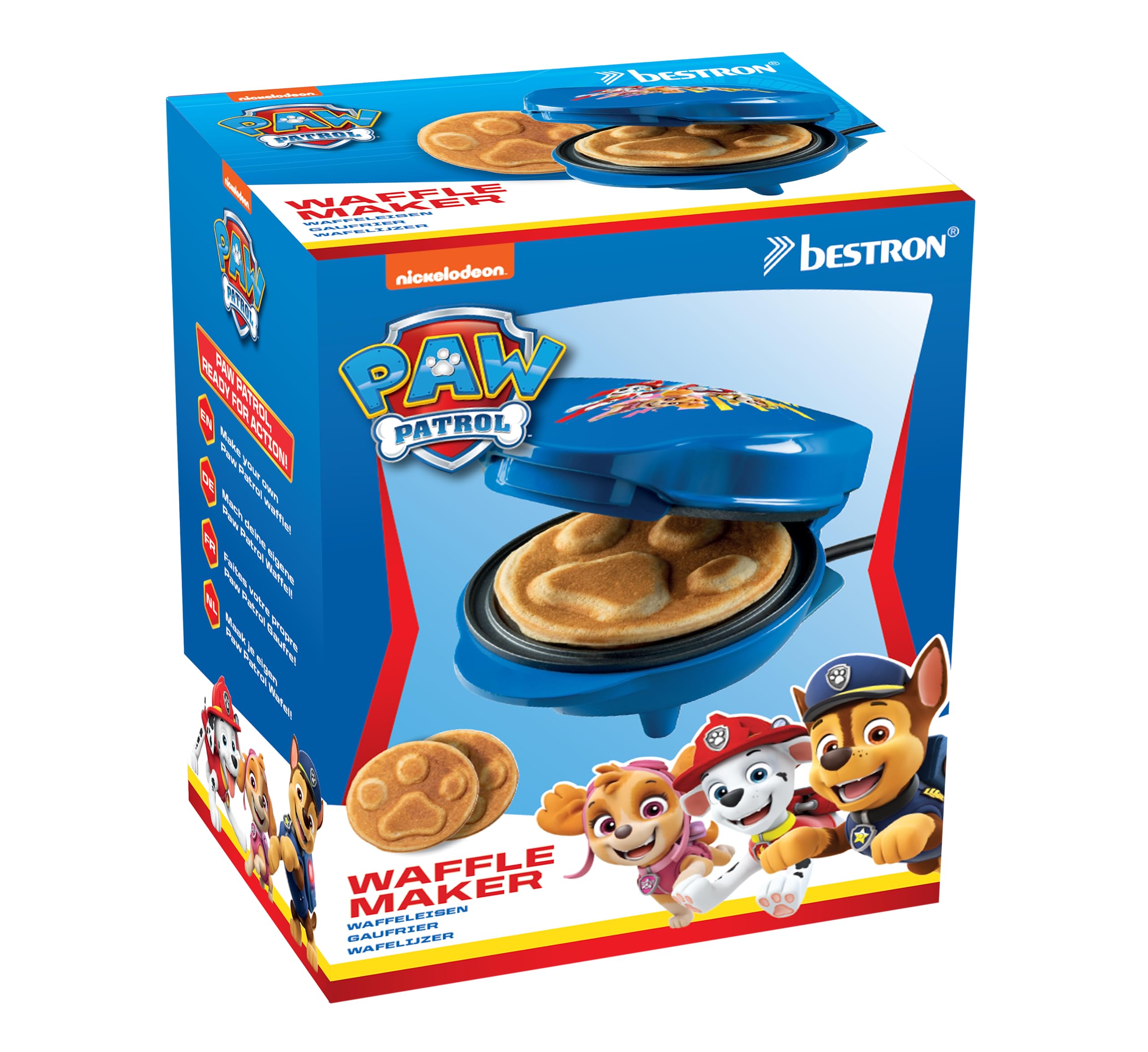 Mini-Waffeleisen im einzigartigen Paw Patrol Design, für Kindergeburtstage, Ostern & Weihnachten, inkl. Backampel, Waffelgröße: Ø 10cm, offizielles Lizenzprodukt, Farbe: Blau 7