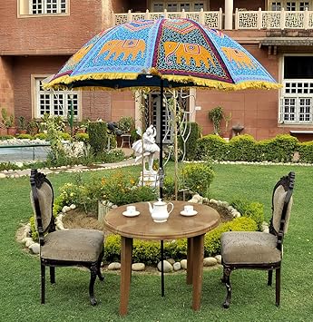 Lal Haveli Handmade Embroidered Patio Outdoor Umbrella Sun Parasol 52 x 72 inches