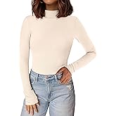 PRETTYGARDEN Women's Turtleneck Long Sleeve Shirts 2026 Fall Basic Tees Ribbed Fitted Tops Thermal Layering Knit Top Clothes