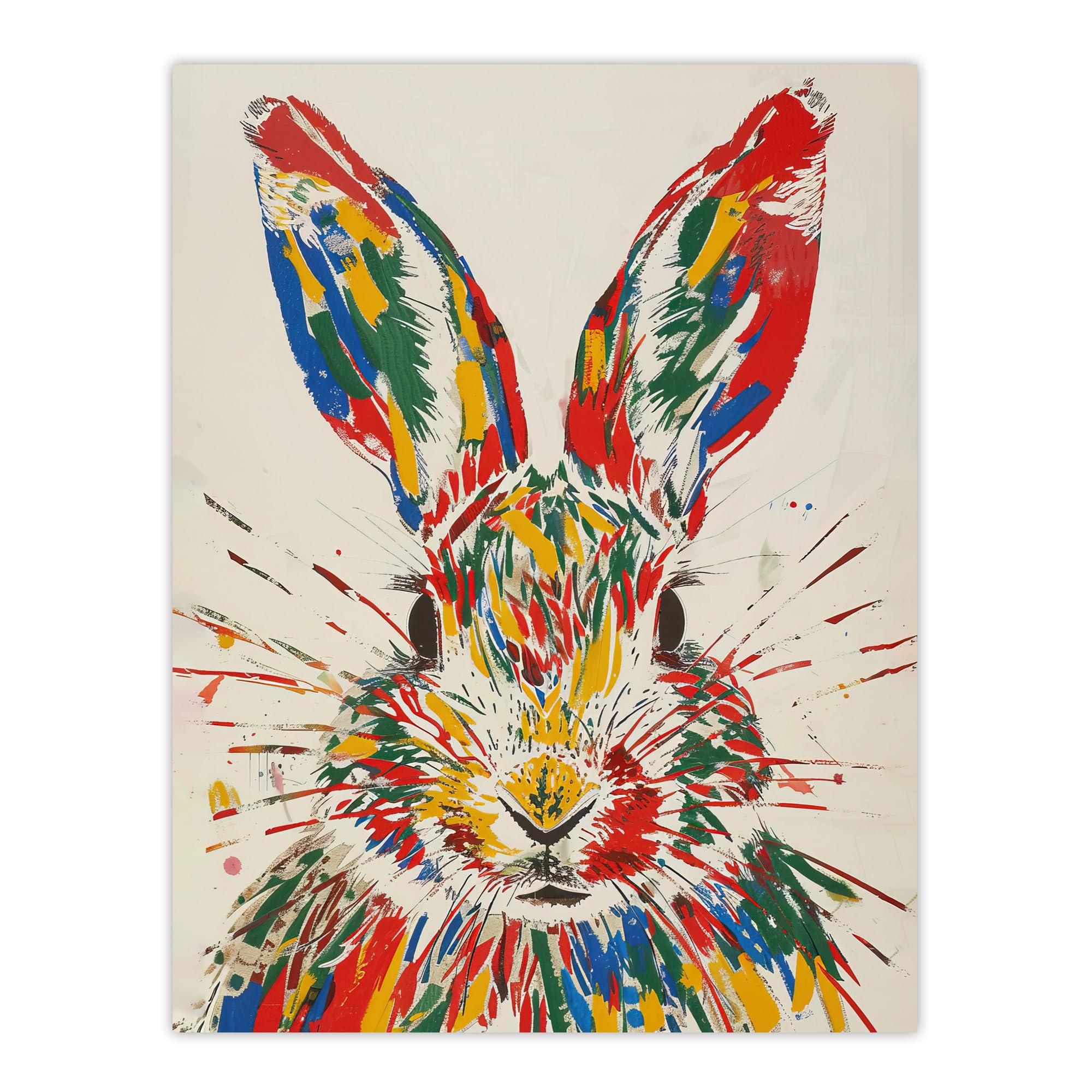 Artery8 Colourful Rabbit Portrait Bright Fun Cute Spring Kids Bedroom Extra Large XL Wall Art Poster Print