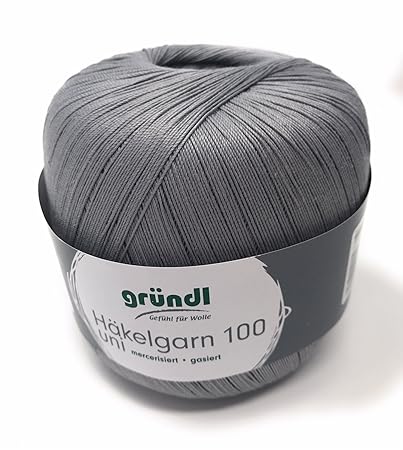 Gründl Häkelgarn 100, Filethäkelgarn, NEUE Farbe Grau Fb. 137, 100 Gramm Knäuel,
