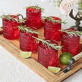 Kate Aspen Retro Arch Floral Red Drinking Glasses Set of 6, 10 oz Vintage Ribbed Glass Cups, Christmas Glassware & Holiday Drinkware, Valentine’s Day & Holiday Hostess Gift