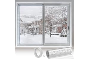 BIGMETA 63×433in Window Insulation for Winter - Fits 10 Windows of 3' x 5' Clear Heat Shrink Plastic for Winterizing, Cuttable Window Film with Tape for Easy Indoor Installation