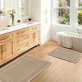 JIUZHEN Set of 2 Waffle Bath Mats Super Absorbent Bath Mat Non Slip Bathroom Rugs for Bathroom Floor Dry Fast Washable Boho Rugs for Beside Tub, 16" x 24" +20" x 32", Loop-Brown