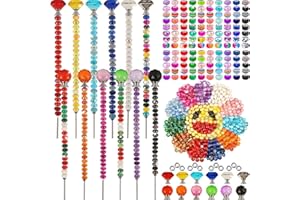ZYEHXED 300 Pcs Garden Stakes Diy Fairy Wand Garden Stakes Kit, Colorful Large Hole Bead Crystal Diamond Stopper Top 12 Stainless Steel Threaded Rod Beaded Fairy Wands Supplies For Outdoor Beadable Decorative