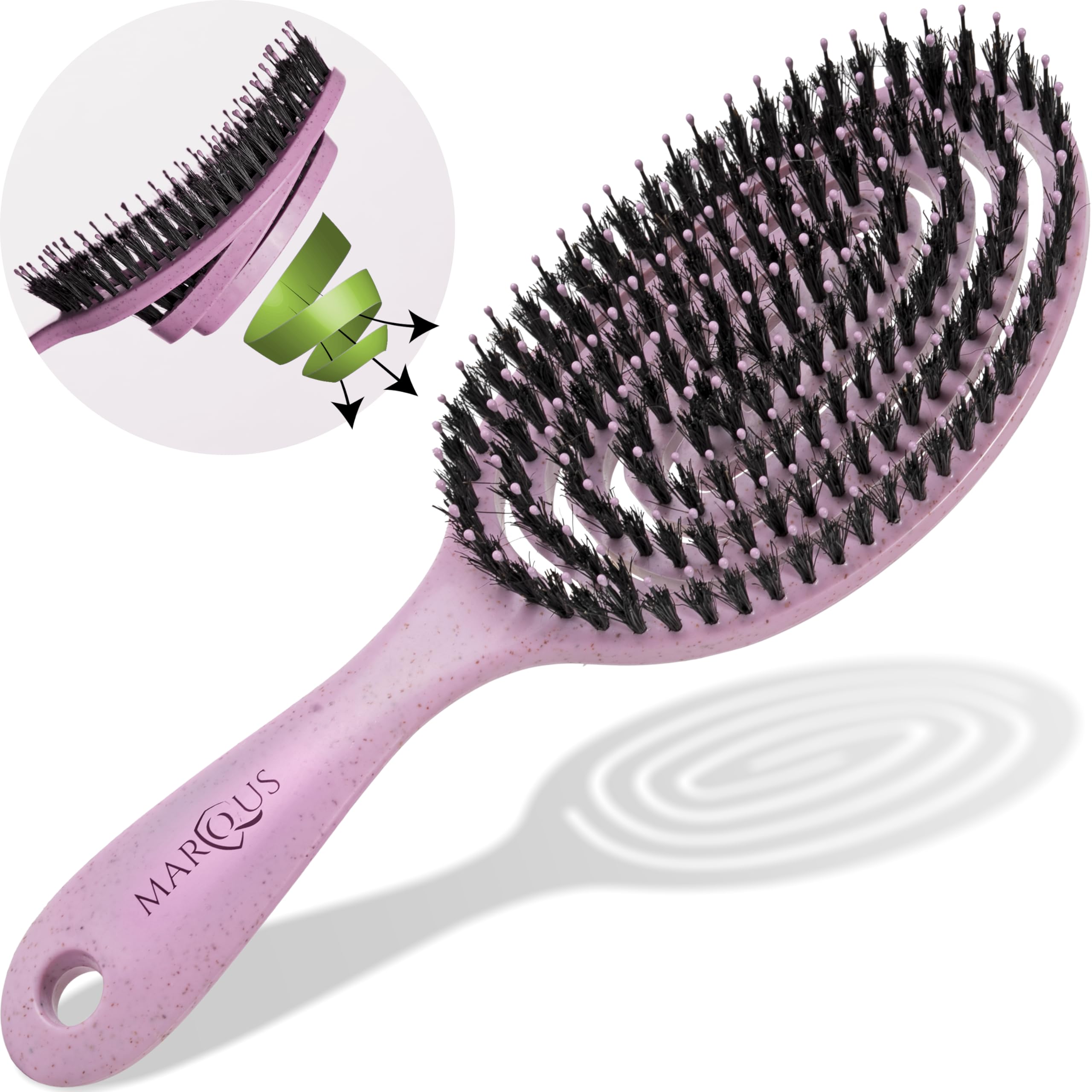 marQus Boar Bristle Hair Brush - Suitable for Every Hairtype with Extra Bristles - Made from Environmentally Friendly Bio-Plastic, Blush