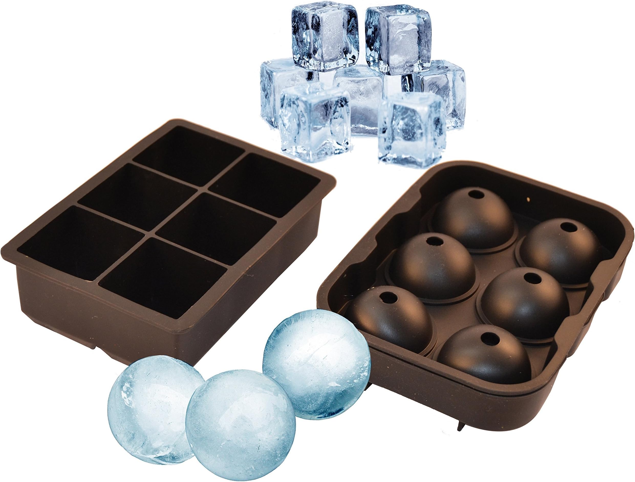 UnicGlam Large Ice Cube Trays (Set of 2) Combo Silicone Square Mold and Sphere Ice Ball Maker