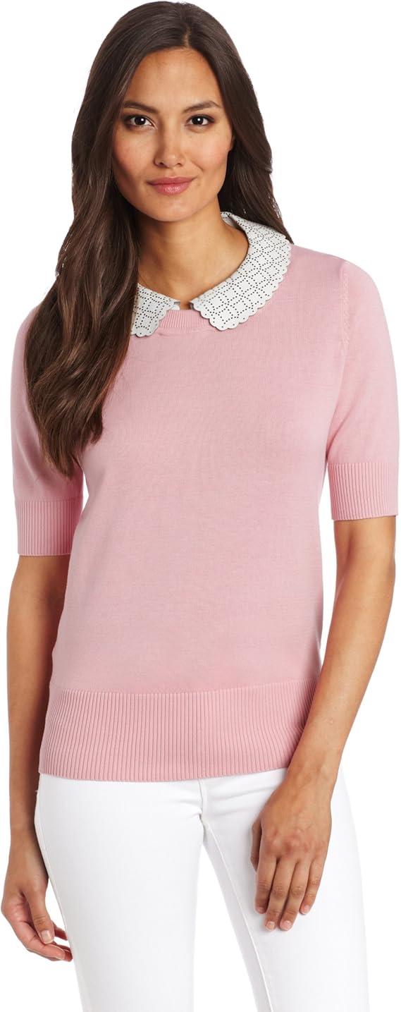 Pink Tartan Women's Detachable Collar Sweater, Light Pink, Large at Amazon Women’s Clothing