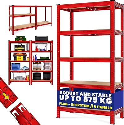 Monzana 5 Tier Heavy Duty Garage Shelving Unit Red Galvanised Steel Storage