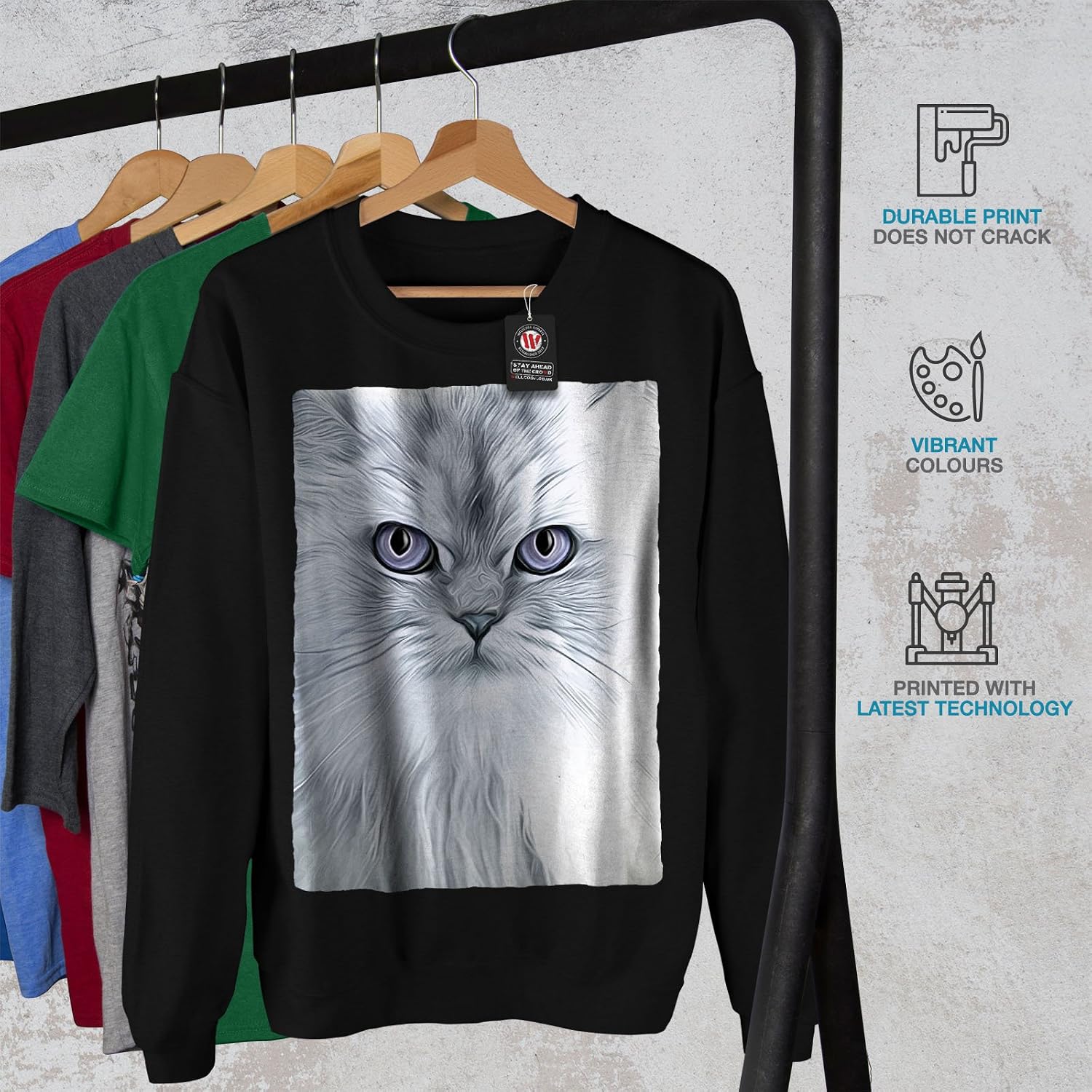 Fluffy Casual Jumper wellcoda White Cat 